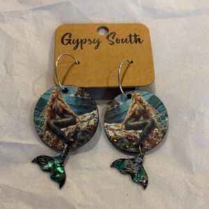 Mermaid Earrings with Silver and Green Accents